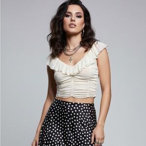 VERONIQUE YOUNG For W Cream Ruffled Off Shoulder Top Size 2 Goth Fairy Coquette